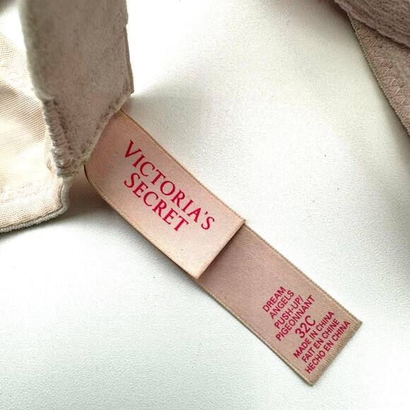 Victoria's Secret 32C Dream Angels Push-Up Pigeonnant pink lace‎ bra Padded bow - Picture 3 of 4